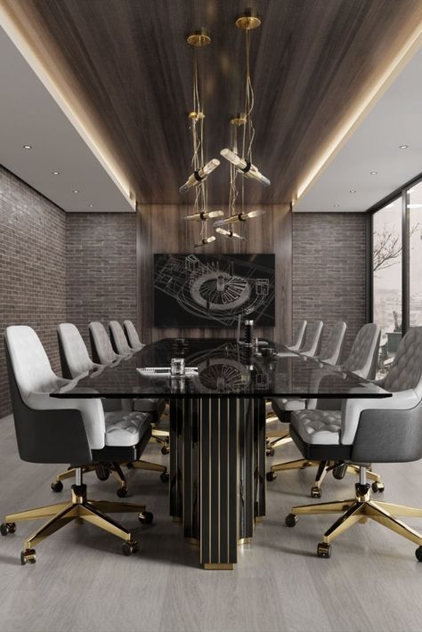 This office space is so inviting and luxurious that you will never get bored! Luxury Office Interior, Small Office Chair, Conference Room Design, Meeting Room Design, Luxxu Modern Design Living, Office Interior Design Modern, Modern Office Interiors, Luxury Office, Luxury Rooms