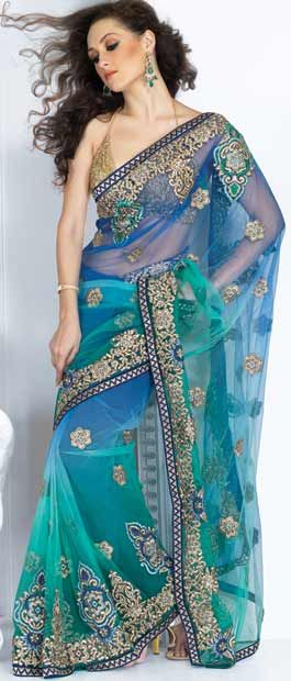 Blue Net Saree with Blouse    Itemcode: SSX912     Price: US$ 118.34    Click @ http://www.utsavfashion.com/store/sarees-large.aspx?icode=ssx912 Blue Net Saree, Orang India, Green Sari, Latest Indian Saree, Modern Saree, Ghagra Choli, Net Saree, Stylish Sarees, Saree Dress