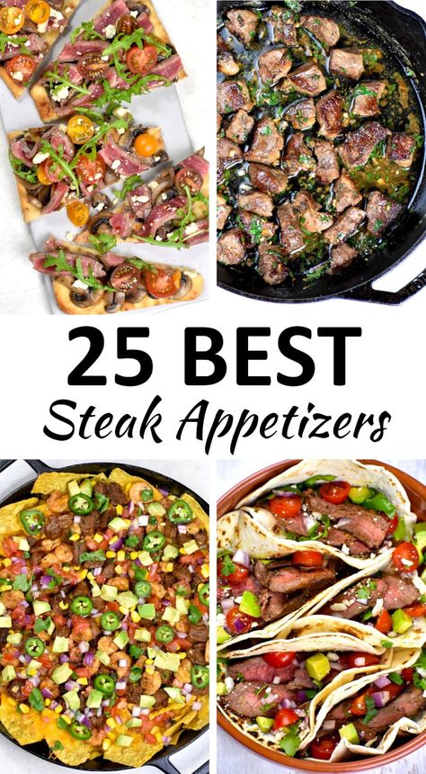 The 25 BEST Steak Appetizers - GypsyPlate Sliced Steak Appetizers, Steak Buffet Ideas, Beef Tip Appetizer Steak Bites, Steak Appetizer Recipes, Ribeye Appetizers, Appetizers With Steak, Steak Hors D’oeuvres, Ribeye Steak Appetizers, Appetizer Before Steak Dinner