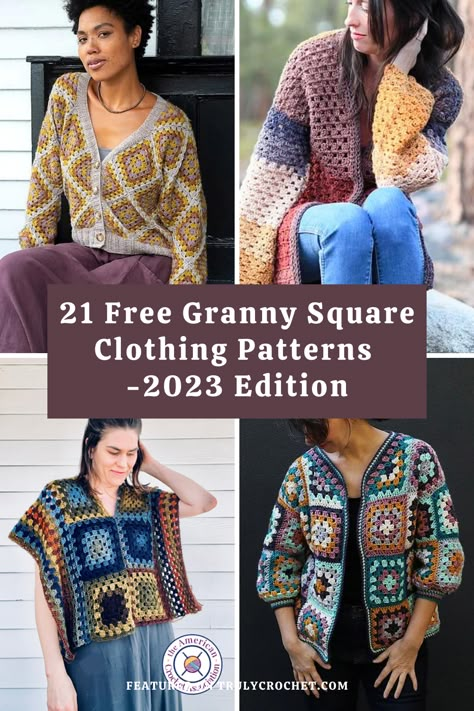 Granny Square Garments, Crochet Square Sweater Pattern, Large Granny Square Sweater, Crochet Tops Granny Square, Granny Square Crochet Clothes, Granny Square Clothing, Granny Square Sweater Pattern Free, Crochet Granny Square Clothes, Granny Square Cardigan Pattern Free