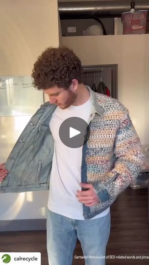 30K views · 3K reactions | @calrecycle 🧵 Join @gilchefin in this fascinating upcycling project where he transforms a thrift store denim jacket and a crochet blanket into a stunning knock-off jacket worth $400! ♻️

Step 1: Thrift Store Treasure Hunt 🕵️‍♀️
Discover a unique denim jacket and a beautiful crochet blanket at your local thrift store. Embrace the thrill of finding hidden gems!

Step 2: Vision and Design ✨
Unleash your creativity and visualize the potential of these items. Imagine the perfect fusion of denim and crochet, merging style and sustainability. deconstruct the denim jacket and reconstructed with the crocheted attached.

Step 3: Deconstruction 🧶
Carefully dismantle the crochet blanket, preserving its intricate patterns. Remove unnecessary elements from the denim jacket, Denim And Crochet, Beautiful Crochet Blanket, Crochet Patches, Unique Denim Jacket, Local Thrift Stores, Upcycled Fashion, Upcycle Projects, Treasure Hunt, Intricate Patterns