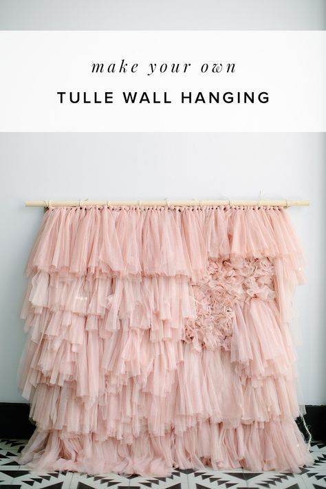 Amazing what 3 packs of Ikea curtains can do! We are making an oversized wall hanging with a weave look and you wont believe how easy it is to make. Use this diy tulle backdrop for your cake table or hang it in your office #ruffledblog #diytulleideas #diywallhanging #lillcurtains Tulle Wall, Tulle Backdrop, Diy Tulle, Ikea Curtains, Diy Event, Wall Hanging Diy, Cake Table, Sewing Projects For Beginners, Sewing For Beginners