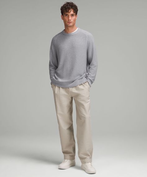 Cozy Is This Crewneck Sweaters Middle Name. Softly Textured Cotton-Blend Yarns Are Warm And Comfortable Under A Jacket Or Over A Button-Up. Designed For Casual. Designed With Room In The Chest And At The Waist. | Textured Knit Crewneck Sweater Men’s Fits Going Out Fall, Dressing Men Casual, 20 Year Old Male Fashion, Men’s Fall Clothing Styles, Men’s Urban Style, Early 20s Mens Fashion, Men’s Crew Neck Sweater Outfit, Sophisticated Style Men, Grey Hoodie Men Outfit