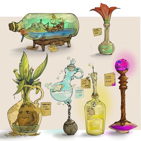 gautierfilliard (@gautierfilliard) • Instagram Potion Making Drawing, Alchemist Lab Concept Art, Apothecary Illustration, Underground Illustration, Props Concept, Procreate Ipad Art, Heroic Fantasy, Props Art, Fantasy Props