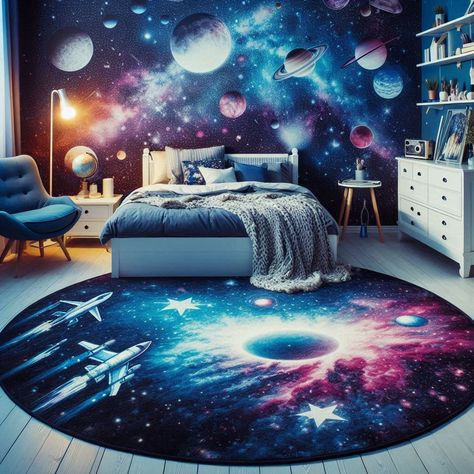 Space Theme Bedroom Space Room Ideas, Ideas For Girls Bedroom, Space Theme Bedroom, Theme Bedroom Ideas, Bedroom Ideas For Kids, Boys Room Mural, Galaxy Bedroom, Galaxy Room, Starry Night Wallpaper