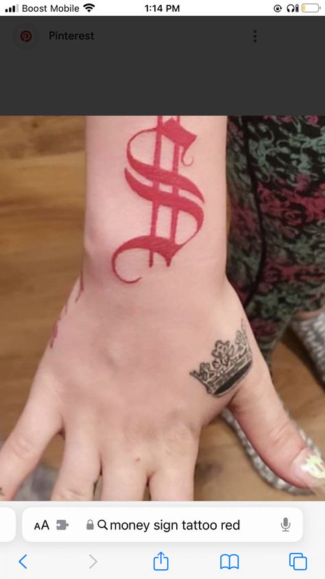 Red Dollar Sign Tattoo, Red Money Sign Tattoo, Money Sign Tattoo, Dollar Sign Tattoo, Sign Tattoo, Money Tattoo, Chicano Tattoo, Money Sign, Tattoo Inspo