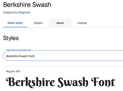 Berkshire Swash Font, Glyphs, Design