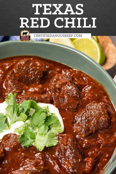 Red Chili Recipes Beef, Texas Beef Chili, Texas Chilli Recipes, Texas Red Chili Recipes, Red Chili Beef, Chicken Mull, Cowboy Chili Recipe, Texas Red Chili, Red Chili Recipes