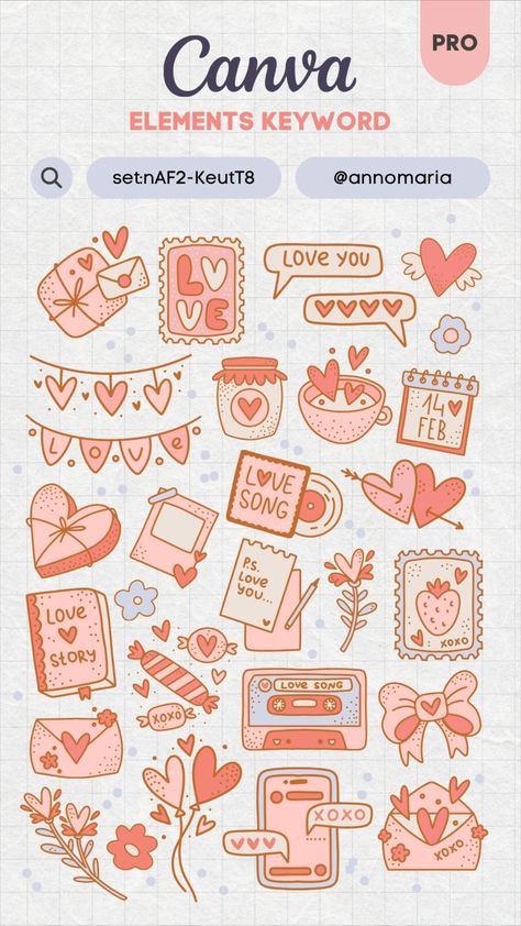 Canva Elements Keyword - Valentine’s Day Stic Valentines Day Doodle, Canva Keywords Elements, Font Canva Lettering, Valentines Day Doodles, Canva Codes, Canva Hacks, Canva Keywords, Canva Frames, Wedding Planner Binder