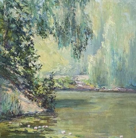 Water Lilies, Summer Pictures, Green Pond, Pond Painting, Green Lake, Summer Landscape, Green Tones, Oil Painting On Canvas, Original Oil Painting