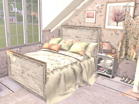 Sims 4 Cc Cottagecore Bedroom, Sims 4 Canopy Bed, Living Room Sims 4, Sims 4 Cc Furniture Living Rooms, Sims 4 Cottage, Sims 4 Beds, Vintage Kids Room, Fairy Bedroom, Resource Furniture