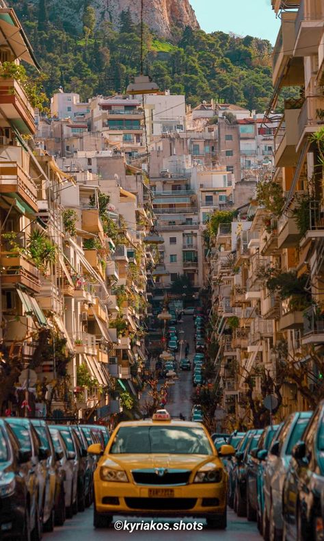 An Athenian taxi descending the Kallidromiou Street, Exarcheia,Athens, Greece Urban Street Photography, Victoria Paris, Greece Pictures, Semester Abroad, Dream City, Urban Street, Urban Life, Athens Greece, Urban Photography