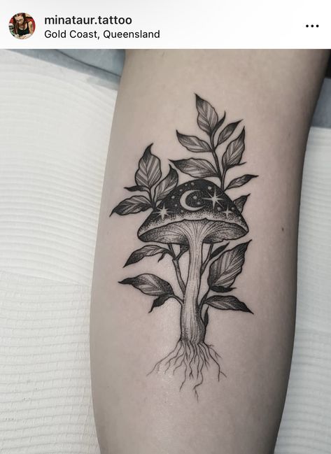 Minataur Tattoo, Succulent Tattoo, Mushroom Tattoo, Line Tattoo Ideas, Armband Tattoos, Mushroom Tattoos, Forest Tattoos, Fantasy Tattoos, Moon Tattoo Designs