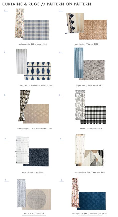 Emily Henderson Rug And Curtain Combos Roundup Pattern On Pattern #home #style Modern Floral Curtains, Rugs That Compliment Each Other, Home Decor Transitional Style, Pattern Curtains Living Room, Plaid Curtains, Patterned Furniture, Power Couples, Living Room Decor Curtains, Emily Henderson