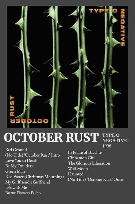 October Rust by Type O Negative, enjoy! Made by yours truly. You are allowed to download, use the template, etc! Type O Negative Album Covers, October Rust Type O Negative, Type O Negative Nails, Type O Negative Tattoo, Type O Negative Poster, Negative Wallpaper, Converse Types, October Rust, Negative Tattoo