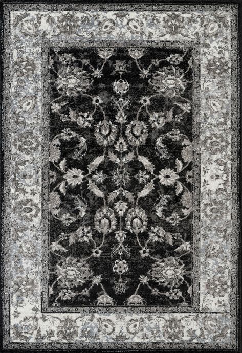 Amer Rugs Alexandria ALX-44 Black Traditional Bordered Rug Gothic Rug, Black Runners, Affordable Rugs, Synthetic Rugs, Contemporary Farmhouse, Rug Direct, Grey Tones, Ivory Rug, Black Rug