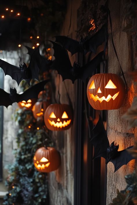 Halloween Restaurant Decor, Halloween Decor Restaurant, Black Pumpkin Ideas, October Doodles, Halloween Restaurant, Halloween Wonderland, Halloween Decorations Ideas, Gold Halloween, Halloween Outside