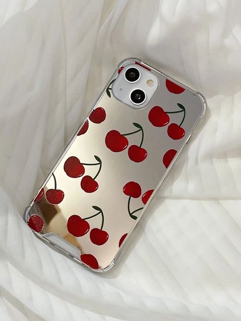 Cherry Painted Mirror Phone Case Compatible With iPhone 15/15Pro/15Plus/15Promax | SHEIN USA Cute Red Phone Cases, Cherry Phone Case, Case Painting, Mirror Phone Case, Painted Mirror, Trendy Iphone Cases, Mirror Case, Stylish Iphone Cases, Girly Phone Cases