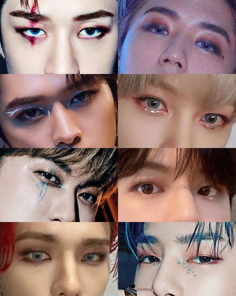 Stray kids really have the best makeup artist Skz Eye Makeup, Felix Makeup Looks, Straykids Eye Makeup, Makeup For Kpop Concert, Stray Kids Concert Makeup, Skz Makeup Looks, Kpop Male Makeup, Straykids Eyes, Stray Kids Makeup Inspired