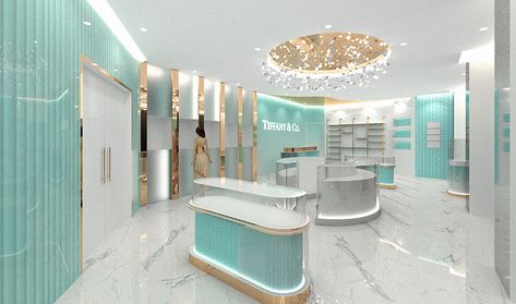 Tiffany & Co. Store - Retail Interior :: Behance Tiffany And Co Store Interior, Tiffany Blue Office, Tiffany And Co Store, Tiffany Blue Rooms, Kids Clothing Store Design, Tiffany Store, Interior Design Branding, Small Salon, Jewelry Store Interior