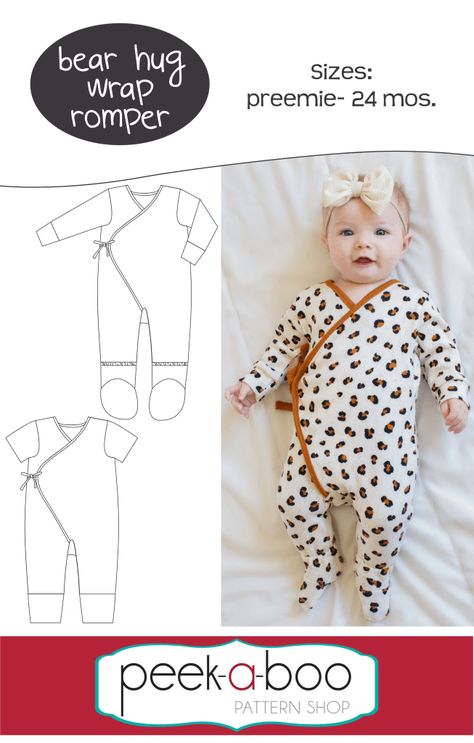 Newborn Romper Pattern, Onesie Pattern, Romper Sewing Pattern, Baby Romper Pattern, Baby Kimono, Baby Clothes Patterns Sewing, Diy Baby Clothes, Diy Bebe, Baby Sleepers