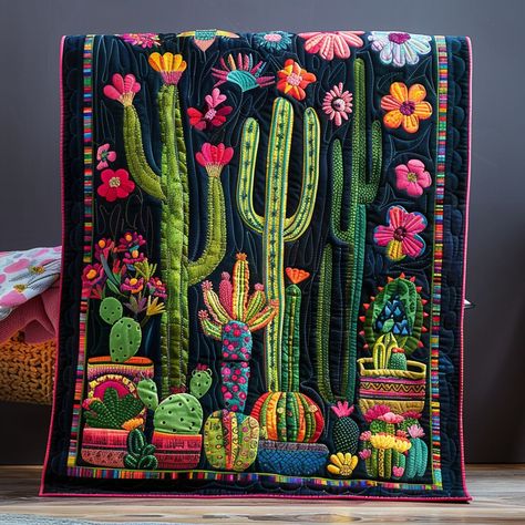 Vantique Quilter's Dream Cactus Quilt Pattern, Cactus Quilt, Plant Quilt, Sunflower Quilts, Blooming Cactus, Quilt Blanket, Comforters Cozy, Quilt Sewing, Quilt Blocks