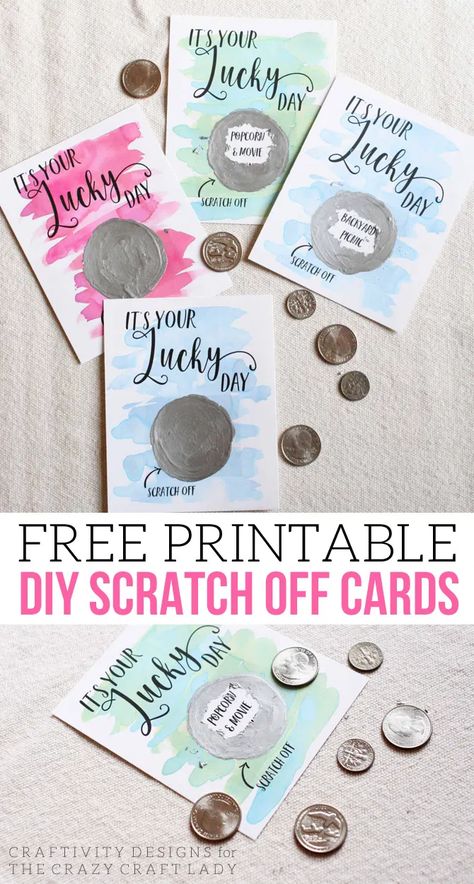 It's Your Lucky Day! Free DIY Scratch Off Cards - The Crazy Craft Lady Diy Scratch Off Cards, Diy Scratch Off, Scratch Off Tickets, Scratch Off Cards, Ticket Template, Diy Templates, Scratch Card, Cadeau Diy, My Funny Valentine