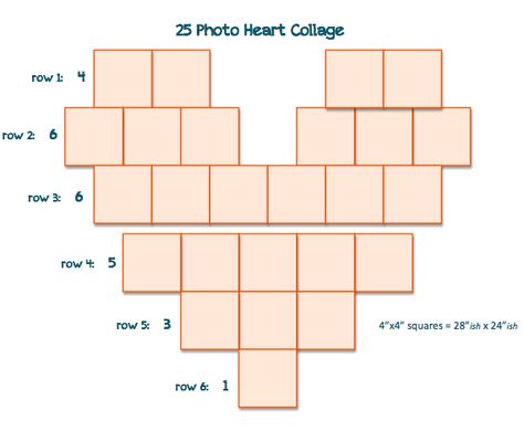 25 Photo Heart Collage -- I didn't see simple templates after a quick search so I created a couple of them. Hope this is helpful to others as well. ~m. 25 Photo Heart Collage, Photo Wall Collage Boyfriend, Polaroid Heart Template, Heart Pictures Love Photo Ideas, Heart Layout For Pictures On Wall, Diy Photo Collage Ideas Creative Gift, Heart Collage Wall, Diy Heart Photo Collage, How To Make A Heart With Pictures