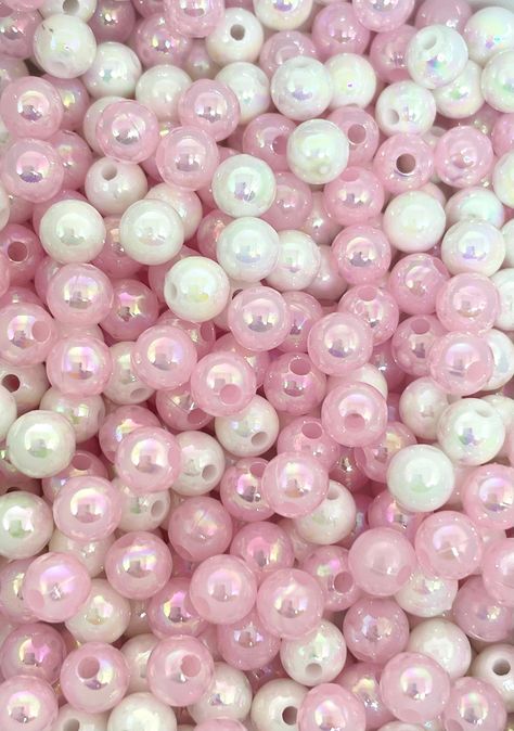 ♥ Baby pink and white iridescent round beads. These are mermaid inspired and imported from japan ♥ Made from acrylic. ♥ Dimensions: 6mm Bead Confetti, List Background, Dance Crafts, Cute Beads, Beads Craft Jewelry, Aesthetic Roses, Hand Necklace, Mermaid Inspired, Kawaii Jewelry