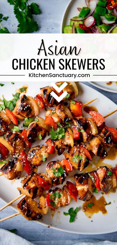 Asian Kebab Recipes, Chicken On Skewers Kabob Recipes, Asian Chicken Kabobs On The Grill, Bbq Asian Chicken, Honey Soy Chicken Skewers, Chicken Brochettes Skewer Recipes, Asian Chicken Skewers Grilled, Mini Chicken Skewers Appetizers, Filipino Chicken Skewers