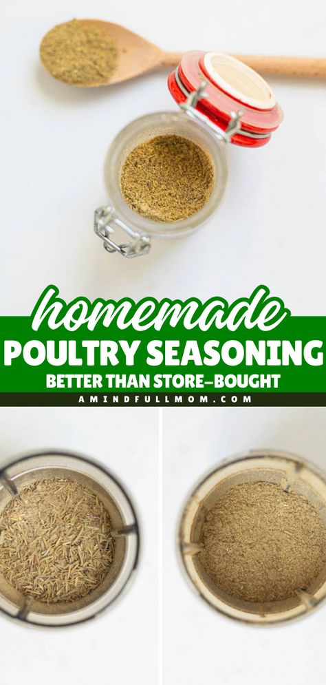 This Homemade Poultry Seasoning is an easy seasoning recipe that's simple yet a flavorful blend of dried herbs that adds incredible depth to chicken, turkey, and more! Pin this homemade seasoning idea! Grilled Chicken Seasoning Recipes Simple, Diy Poultry Seasoning, Homemade Chicken Seasoning, Pappys Seasoning Copycat, How To Make Poultry Seasoning, Diy Poultry Seasoning Recipe, Poultry Seasoning Recipe Simple, Homemade Poultry Seasoning, Homemade Poultry Seasoning Recipe