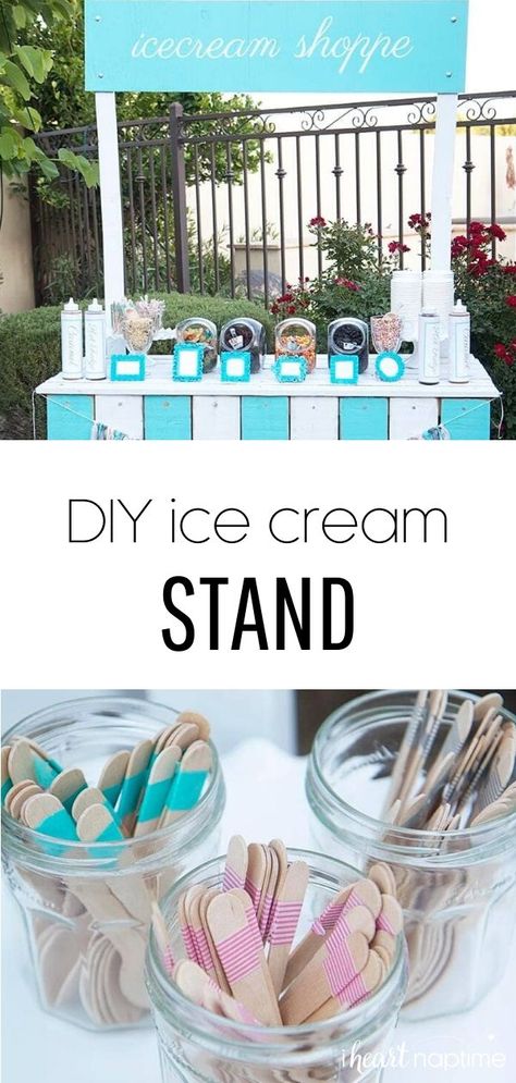 Learn how to make this adorable DIY ice cream stand. It makes the perfect addition to any event! #diy #diycrafts #icecream #icecreamstand #crafts #craftideas #summer #summercrafts #doityourself #theinspirationboard Diy Ice Cream Stand, Ice Cream Shoppe, Handmade Kids Toys, Ice Cream Stand, Creative Party Ideas, Diy Ice Cream, Diy Party Supplies, Outside Activities, Simple Crafts