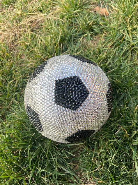 Blinged out soccer ball for the special soccer player or soccer fan in your life! Makes an excellent gift for any occasion. It will be the light of their desk/room/trophy case or wherever it is shown off.  This is a size 4 soccer ball covered in thousands of high quality silver and black rhinestones. Rhinestones are individually placed making this ball shine from all angles.  Anyone would be lucky to receive this gift!  Please feel free to reach out with any questions or if you have request for a custom color combo. Bedazzled Soccer Ball, Cool Soccer Pictures, Soccer Ball Aesthetic, Womens Soccer Cleats, Football Training Drills, Soccer Pro, Football Poses, Desk Room, Trophy Case