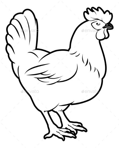 Simple Chicken Drawing, Draw A Chicken, Chicken Vector, Chicken Coloring, Chicken Drawing, Chicken Illustration, Amazing Chicken, Animal Templates, Farm Animal Coloring Pages