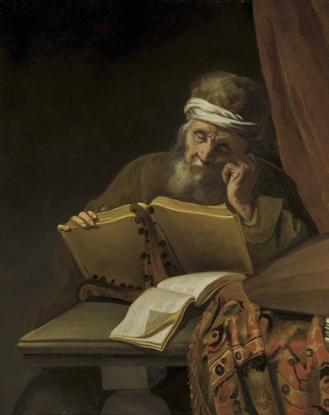 Manner of Rembrandt Harmensz. van Rijn An old man reading at a table with sheets of music, a lute and an oriental carpet, a curtain behind oil on canvas 43 ½ x 34 ¼ in. (110.5 x 87 cm.) | Christie's Old Man Reading, Rembrandt Paintings, Roman Man, Man Reading, Rembrandt Van Rijn, Reading Art, Music A, Dutch Painters, Islamic Paintings