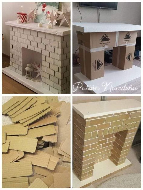 Cardboard Fireplace, Diy Christmas Fireplace, Fake Fireplace, Cardboard Christmas, Santa's House, Office Christmas Decorations, Ideas Navidad, Christmas Themes Decorations, Christmas Decorations Diy Outdoor