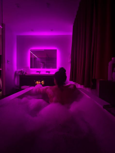 #bathroom #bath #bathtub #ledlighting #led #purple #bubbles #newyear Pink Led Bathroom, Bathroom Vibes Aesthetic Led Lights, Bathroom Ideas With Led Lights, Led In Bathroom, Bathtub Lighting Ideas, Led Shower Aesthetic, Led Lights Bathroom Aesthetic, Led Bathroom Aesthetic, Bathroom Ideas Led Lights