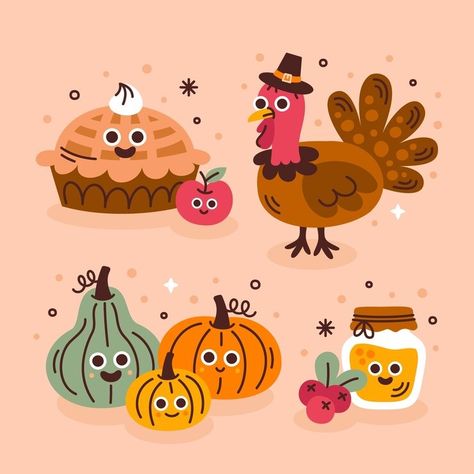 Free Vector | Flat cartoon character illustration for thanksgiving day celebration Turkey Illustration Cute, Thanksgiving Illustration Design, Canva Thanksgiving Elements, Thanksgiving Illustration Art, Cute Thanksgiving Drawings, Cute Turkey Drawing, Thanksgiving Characters, Kawaii Thanksgiving, Thanksgiving Doodles