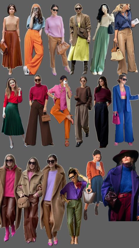 Colour Combination For Clothes, Fall Color Combinations Outfit Ideas, Fall Outfit Color Palette, Fall Color Combinations, 2024 Colors, Winter Color Palette, Funky Dresses, Warm And Cool Colors, Color Combinations For Clothes