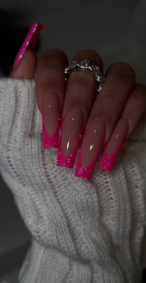 Valentine Nails, Pink Tip Nails, Valentines Nail, Long Acrylic Nail Designs, Colored Acrylic Nails, French Tip Acrylic Nails, Simple Acrylic Nails, Long Acrylic Nails Coffin, Acrylic Nails Coffin Pink