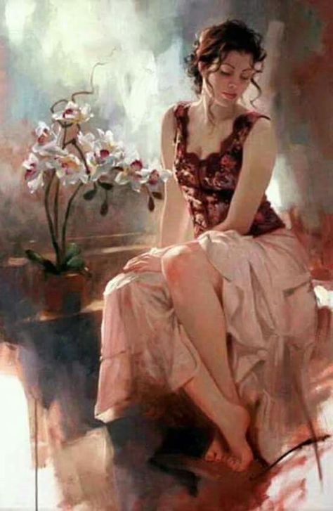 Richard S Johnson, Figurative Kunst, Painting Of A Woman, Female Art Painting, Plastic Art, Tableau Art, Romantic Art, Ethereal Art, Classical Art