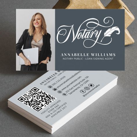 Notary Signing Agent QR Code Photo Business Card Notary Office Design, Notary Business Cards Design, Mobile Notary Business Cards, Notary Business Cards, Public Notary, Notary Office, Notary Supplies, Qr Code Photo, Notary Public Business