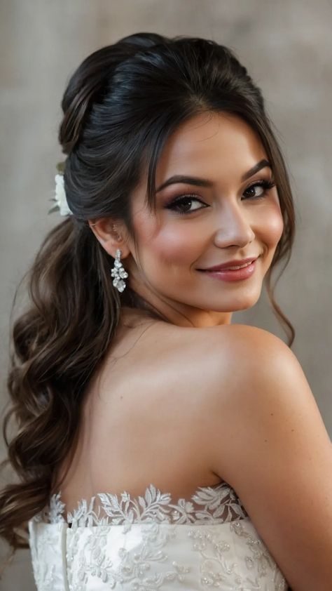 Hair Goals: 15 Stunning Bridesmaid Hairstyles You’ll Adore - Inspire Inlet Wedding Hair Front View, Hair Front View, Wedding Hair Front, Sleek Bob, Long Hair Updo, Hair Bangs, Front Hair Styles, Half Updo, Elegant Updo