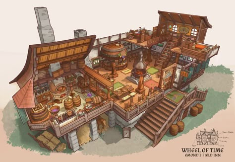 ArtStation - Emond's Field Inn The Eye Of The World, Fantasy Inn, Eye Of The World, Feng Zhu Design, Interior Concept Art, Feng Zhu, Fantasy Rooms, Medieval Houses, Wheel Of Time