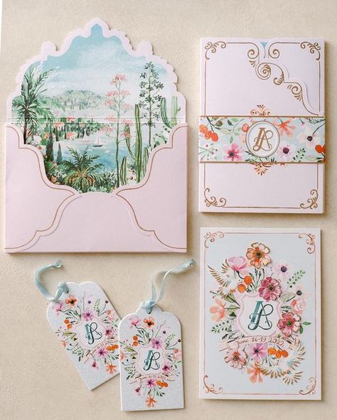 𝒷𝓎 Emérence de Potesta on Instagram: "Highlighting some details from Alexis & Leo’s fabulous Cap Ferrat wedding invitation last summer 🌹✨ 📷 @maddy.christina.photo Planner: @lavenderandroseweddings Venue: @fscapferrat" Bridal Invitation Ideas, Cute Wedding Invitations Unique, Handpainted Wedding Invitation, Pastel Wedding Invites, Aesthetic Wedding Invitations, Garden Party Wedding Invitations, Watercolor Wedding Invites, Painted Invitations, Garden Invitation