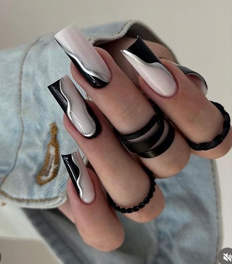 New Years Nail Designs, Long Square Nails, Punk Nails, Edgy Nails, Blush Nails, Nail Swag, New Year's Nails, Dipped Nails, Cross Reference