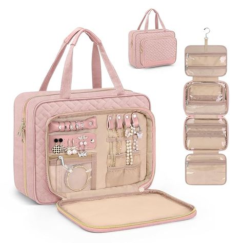 Wedama Toiletry Bag for Women, Hanging Travel Toiletry Bag with Jewelry Organizer Compartment Large Makeup Bag, PVC Waterproof Cosmetic Travel Bag for Travel Business Trips Camping Bathroom, Pink Bathroom Pink, Camping Bathroom, Large Makeup Bag, Hanging Toiletry Bag, Travel Jewelry Organizer, Travel Toiletry Bag, Bag For Travel, Girly Bags, Travel Business