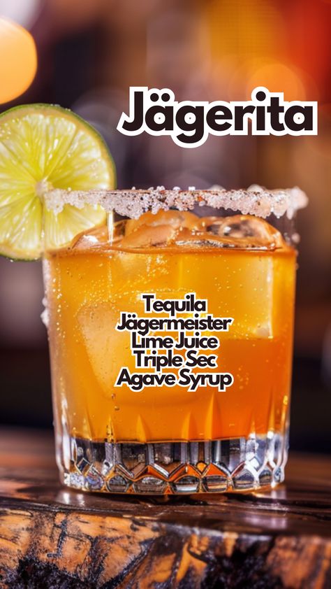 Meet the Jager-rita! This unique cocktail combines the herbal notes of Jägermeister with the refreshing taste of a margarita. It’s perfect for those who love to experiment with their drinks and enjoy a bit of adventure in their glass. #jägerita via @mybartender German Cocktails, Jagermeister Cocktails, Jager Drinks, Margarita Flavors, Unique Alcoholic Drinks, Manly Cocktails, Cocktail Cards, Bartender Drinks Recipes, Strong Cocktails