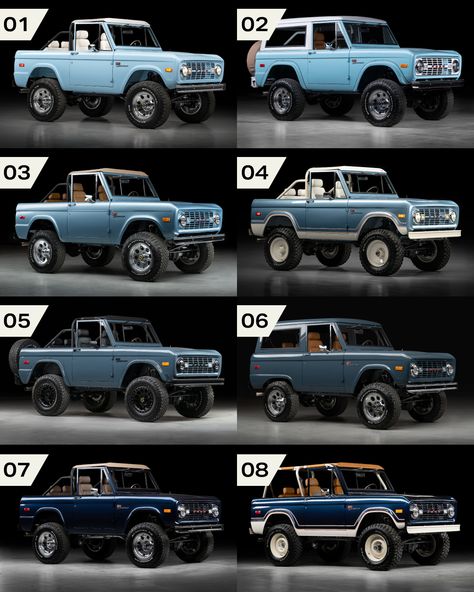 The Velocity Ford Bronco looks great in any color, but which of these blue Broncos is your favorite? Bronco Mods, Ford Bronco Vintage, Bronco Vintage, Vintage Ford Bronco, 1973 Ford Bronco, Bronco Concept, 1978 Ford Bronco, Old Ford Bronco, Broncos Colors