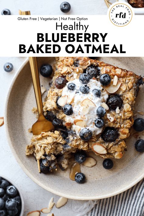 Homemade and easy to make, this Healthy Blueberry Baked Oatmeal makes for a delicious breakfast and is perfect for meal prep. With its warm cinnamon and vanilla flavors, complete with blueberries and sliced almonds this recipe is one you'll make again and again. Macro Breakfast, Fresh Blueberry Recipes, Blueberry Baked Oatmeal, Blueberry Oatmeal Bake, Oatmeal For Breakfast, Weekend Meal Prep, Oatmeal Bake, Baked Oatmeal Healthy, Breakfast Oatmeal Recipes